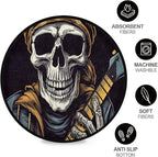 Washable Non-Slip Round Rug with Grinning Skull Electric Bass Design Perfect for Indoor & Outdoor Decor, Living Room, Bedroom, Dorm Room, and Office.