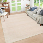 RUGSREAL Living Room Area Rug 10x13 Modern Solid Color Large Bedroom Rug with Rubber Backing Stain Resistant Low Pile Dining Room Throw Carpet Contemporary Washable Rug for Home Decor Office, Beige
