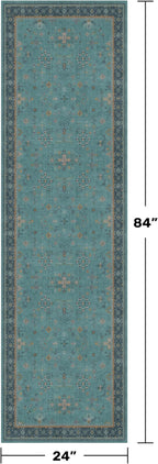 Boho 2x7 Long Non Slip Kitchen Rug Runner - Teal Washable Rug for Bathroom, Hallway, Door Mats Indoor Entrance,Non Slip with Rubber Backing, Vintage Floral Indoor Décor