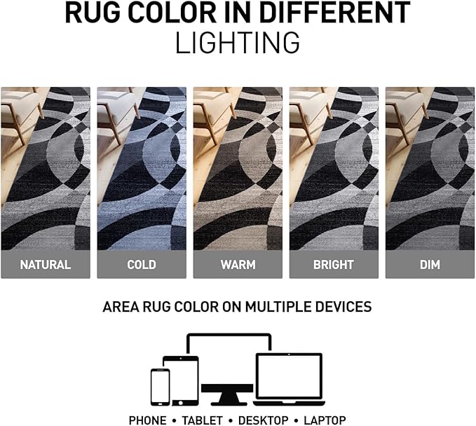 Rugshop Gray Modern Geometric Runner Rug, Abstract Circles, High-Traffic, Non-Shedding, for Hallway, Entryway and Kitchen, 2' x 10'