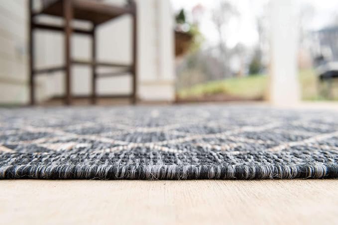 Unique Loom Outdoor Trellis Collection Area Rug - Tribal Trellis (9' x 12' Rectangle, Charcoal Gray/ Natural)