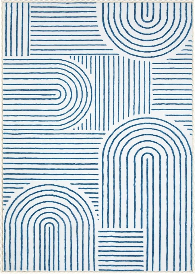 Lahome Abstract Washable Rugs, 4x6 Blue Rug for Bedroom Nursery Soft Non Slip Modern Living Room Rug, Ultra-Thin Non-Shedding Throw Carpet for Entryway Kitchen Office(4'x6',Blue/White)
