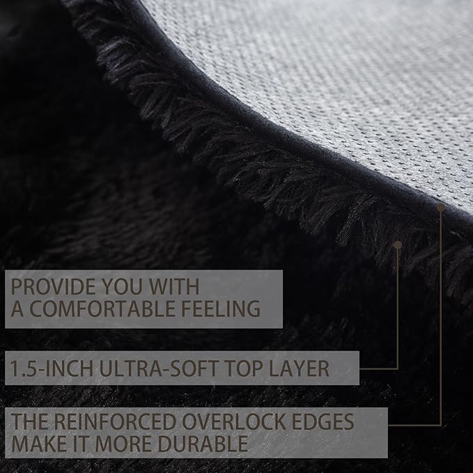 8x10 Area Rugs for Living Room Bedroom, Soft Fluffy Shaggy Bedside Rug, Indoor Floor Carpet for Kids Playroom, Dorms, Nursery Rooms, Home Decor (Black 8'x10')