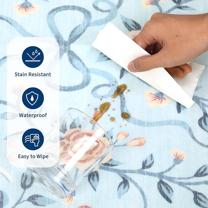 GarveeHome Washable Floral Area Rug 5x7 for Living Room Non Slip Bedroom Rug Soft Stain Resistant Large Dining Room Throw Carpet Low Pile Blue Bow Rugs Butterfly Flower Carpet for Nursery Entry, 5x7