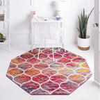 Rugs.com Lattice Frieze Collection Rug – 4' Octagon Multi Medium Rug Perfect for Living Rooms, Kitchens, Entryways