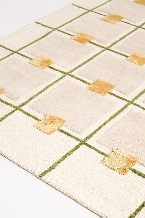 Greer Hand-Tufted Wool Rug - Elegant Taupe and Olive Geometric Pattern for Sophisticated Home Decor (3x6 Ft)