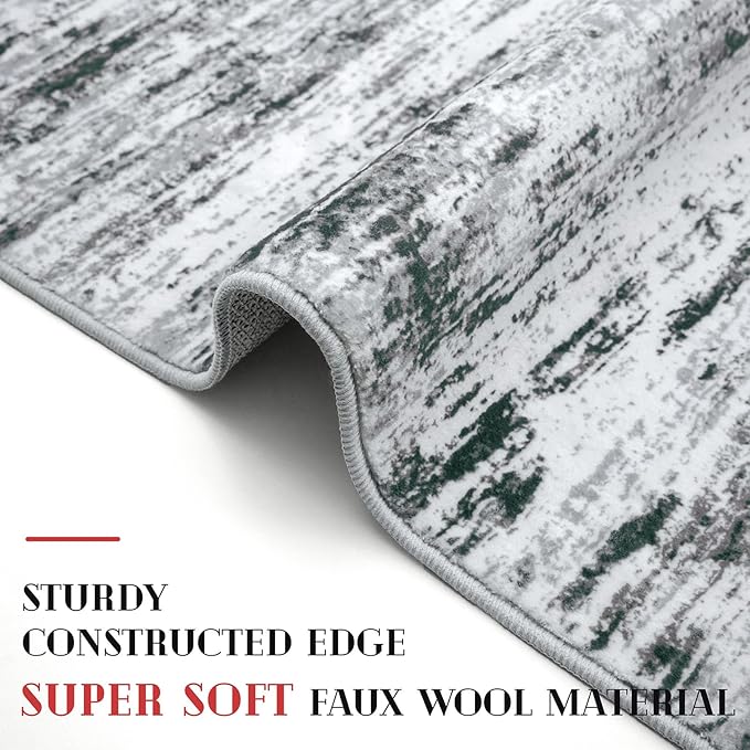 Modern Abstract Runner Rug 2x12, Black Grey White Washable Long Kitchen Runner Non-Slip Soft Hallway Rug Runner Thin Print Faux Wool Carpet for Entryway Bedroom Laundry Room Indoor Home Decor