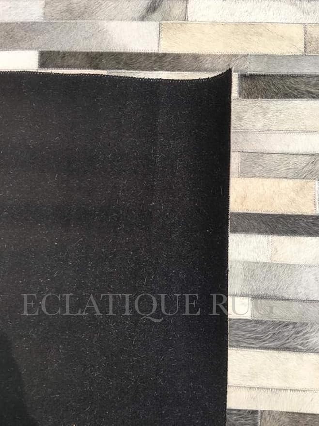 4x6 Cowhide Leather Rug, Modern Stripes Design, Dark Grey Area Rug for Living Room & Home Decor