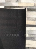 Cowhide Leather Rug for Living Room 8x10, Modern Stripes Style Floor Carpet, Dark Grey Area Rug for Home Decor