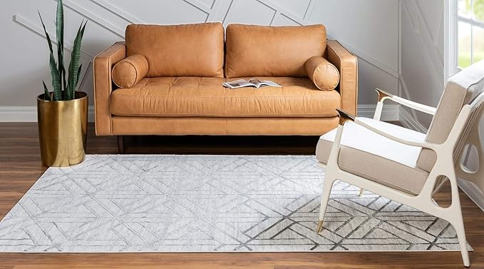 Rugs.com Lattice Trellis Collection Rug – 3' x 5' White Low-Pile Rug Perfect for Living Rooms, Large Dining Rooms, Open Floorplans