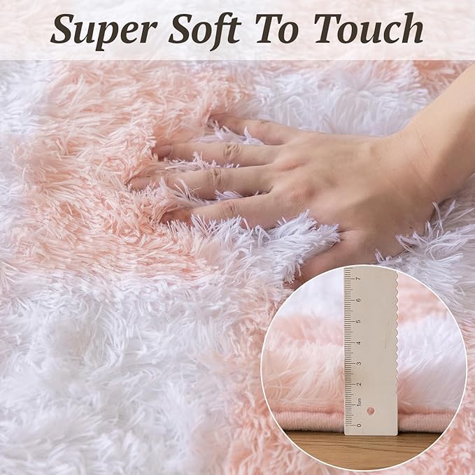 4x6 Area Rugs for Living Room Bedroom, Soft Fluffy Shaggy Bedside Rug, Indoor Floor Carpet for Kids Playroom, Dorms, Nursery Rooms, Home Decor (Pink & White 4'x6')