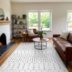 Lahome Moroccan 8x10 Rugs for Living Room - Non-Slip Washable Ultra-Thin Large Rug for Dining, Modern Geometric Print Indoor Soft Carpet for Bedroom Office, White
