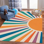 Rainbow Sun Area Rug,3x4ft,Colorful Boho Style Rug, Non-Slip Machine Washable Easy Care Carpet for Kids Girls Boys Bedroom, Living Room, Classroom, Office Decor