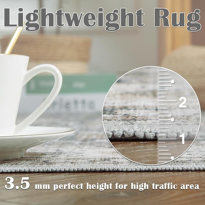 jinchan Area Rug 5x7 Washable Living Room Rug Vintage Distressed Gray Multi Floral Floor Cover Indoor Mat Retro Carpet Bedroom Kitchen Office Farmhouse Grey