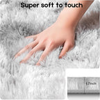 2x3 Tie-Dyed Grey Rugs for Bedroom Living Room, Fluffy Small Area Rug Soft Shag Carpet for Kids Boys and Girls Room with 4 Rugs Non-Slip Stickers Dorm Home Decor (2ft x 3ft)