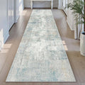 3x7 Washable Runner Rug Blue Cream Abstract Hallway Kitchen Throw Rug Neutral Modern Non Slip Soft Low Pile Lightweight Carpet for Bathroom Laundry Bedroom Living Room