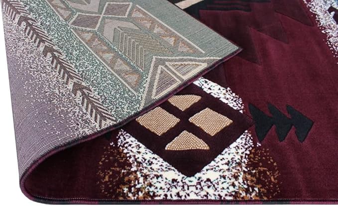 YHSF South West Native American Area Rug C318 - Easy Clean, Thick, Soft, Durable Native Tribal American Indian Inspired Rug for Bedroom/Living Room and More - Burgundy, 3 Feet x 4 Feet 7 Inches
