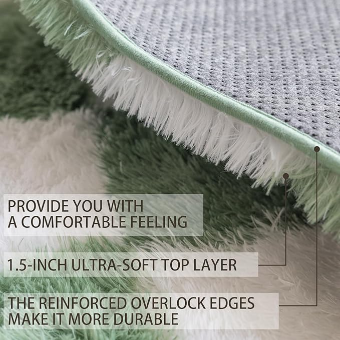 4x6 Area Rugs for Living Room Bedroom, Soft Fluffy Shaggy Bedside Rug, Indoor Floor Carpet for Kids Playroom, Dorms, Nursery Rooms, Home Decor (Green & White 4'x6')