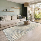 GLN Rugs Contemporary Collection - Machine Washable Area Rug, Contemporary Washable, Non Slip, Low Pile Chenille Rug, Living Room, Bedroom, Kitchen Rug (5' x 7' Lines Cream)