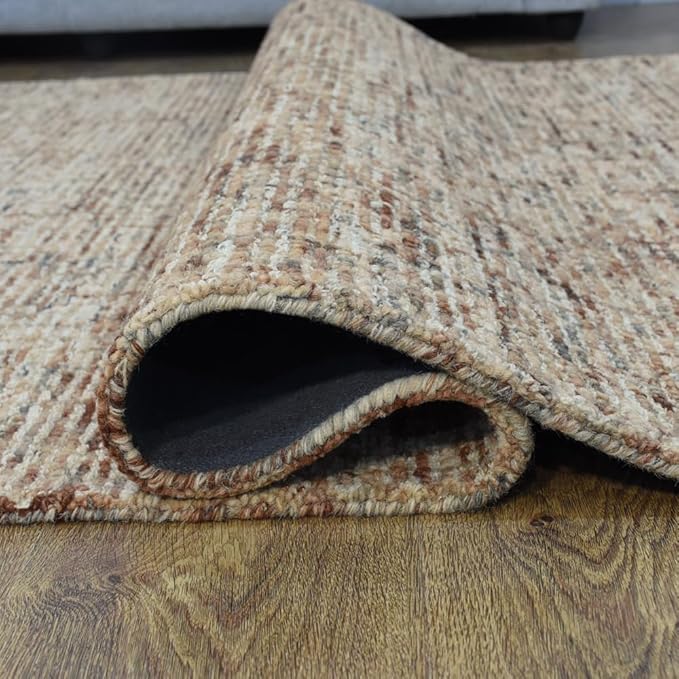Rugsotic Carpets Hand Tufted Wool ECO-Friendly Area Rugs - 5'x8', Rectangle Shape, Beige & Brown, Solid Plain Design, High Pile Thick Handmade Area Rugs for Living Room, Bed Room (KWC111)