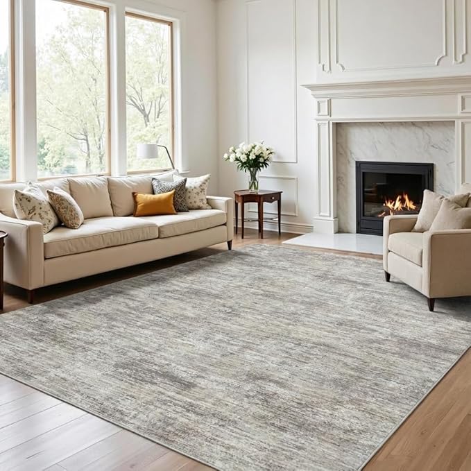 Garvee Solid Color Area Rugs 9x12 Large Living Room Rug with Rubber Backing, Stain Resistant Modern Rug Non Shedding Low Pile Soft Carpet, Foldable Thin Mats for Bedroom, Dining Room, Nursery, Camel