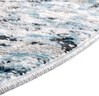 Rugs.com Leipzig Collection Round Rug – 7 Ft Round Blue Low-Pile Rug Perfect for Kitchens, Dining Rooms