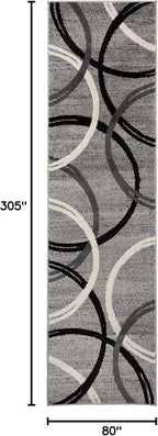 Rugshop Wavy Circles Design Runner Rug, Carpet with Jute Backing for Hallway, Kitchen, or Entryway, Gray, 2'7" x 10'