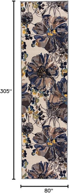 Rugshop Cream Bright Flowers Non Slip Non-Shedding Runner Rug for Hallway, Entryway and Kitchen, 2'7" x 10'