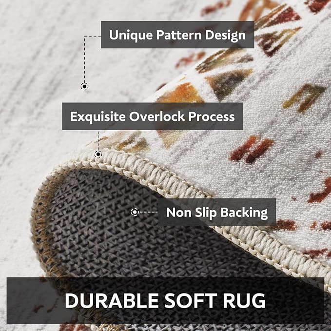6x9 Area Rugs for Living Room Machine Washable Rug Distressed Indoor Carpet Neutral Moroccan Boho Rug Ultra Soft Area Rug for Bedroom Dining Room Playroom Office, Multi-Color