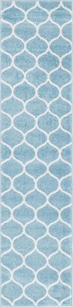 Rugs.com Lattice Frieze Collection Rug – 2' x 8' 8 Runner Light Blue Medium Rug Perfect for Living Rooms, Large Dining Rooms, Open Floorplans