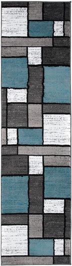 Rugshop Contemporary Modern Boxes for Home Office,Living Room,Bedroom,Kitchen Non Shedding Runner Rug 2'7" x 6' Blue
