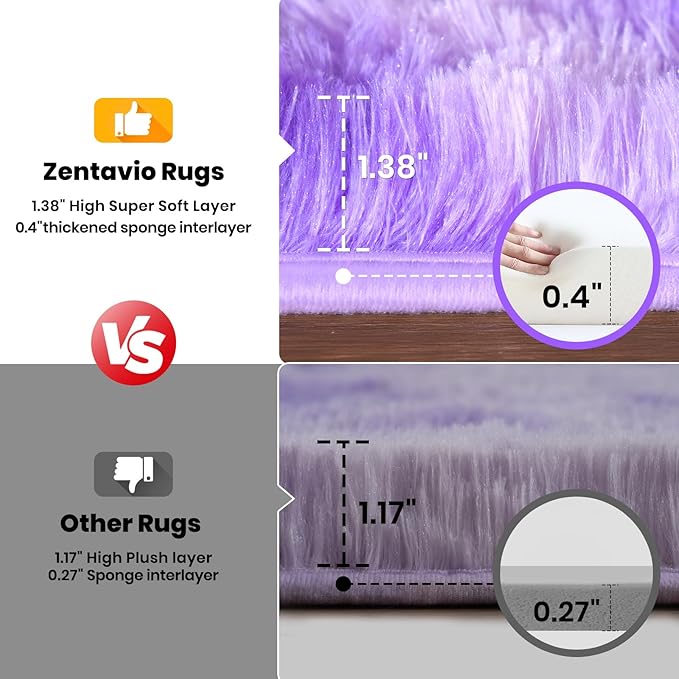 Zentavio Large Area Rugs for Living Room Purple Rugs for Girls Room 9x12 Carpet for Bedroom Washable Soft Fluffy Shag Aesthetic Plush High Pile Throw Rug for Nursery Kids Room Dorm Room Tie-Dyed