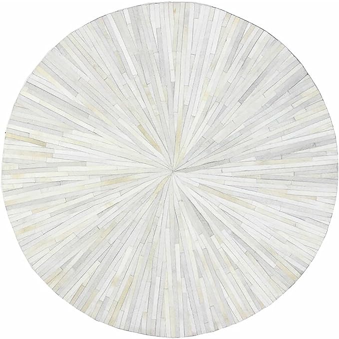 Faux Cowhide Round Area Rug | Non-Slip Leather Floor Carpet for Living Room, Bedroom, and Home Décor | Modern Stylish Accent Rug(White_9x9)