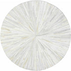 Faux Cowhide Round Area Rug | Non-Slip Leather Floor Carpet for Living Room, Bedroom, and Home Décor | Modern Stylish Accent Rug(White_5x5)