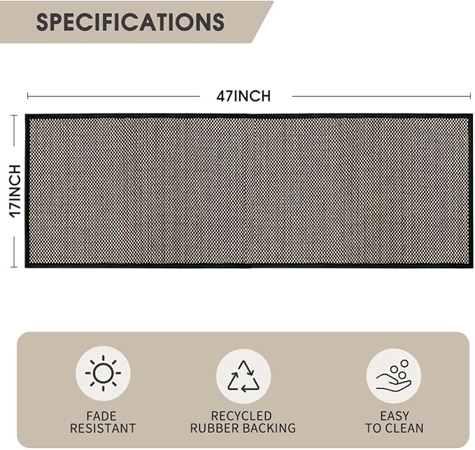 Artoid Mode Washable Non Skid Kitchen Rugs and Mats Doormat, Absorbent Door Mat Rugs for Kitchen Floor Front of Sink Hallway Black 17x47 Inch