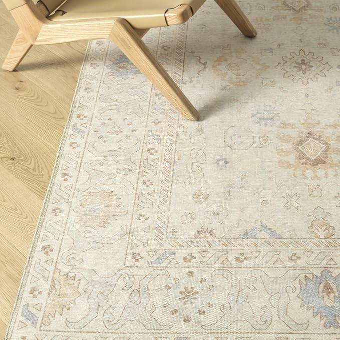 Revival Rugs Nimbus 6'x9' Zero-Shedding Area Rug for Living Room Bedroom - Oeko-TEX Certified, Low Pile, Spot Clean, Cornflower, Yellow Beige