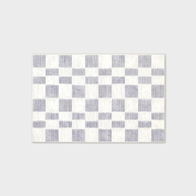 EVERGRACE Checkered Plaid Area Rug 2x3, Soft Fuzzy Faux Wool Rugs Washable Anti Slip Rugs Small Rug Carpet for Entryway Bedroom Living Room Hallway Kitchen Dining Room and Laundry Room, Light Gray