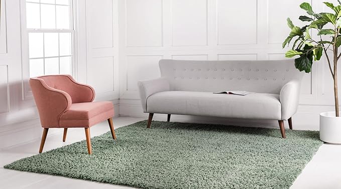 Unique Loom Davos Shag Collection Area Rug - Solid (3' 3" Square, Sage)