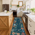 Lahome Floral Washable Runner Rug, 2'6''x8' Soft Hallway Runner Rug Non Slip, Boho Ultra-Thin Kitchen Runners for Hallways with Rubber Backing Carpet for Laundry Bedroom Bathroom(Navy Blue)
