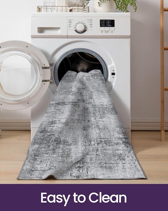 DEXI Hallway Runner Rug 3x10, Modern Abstract Non Slip Thin Soft Runners Carpet, Stain Resistant Washable Indoor Rug for Hallway Entryway Kitchen Laundry Room Living Room, Light Grey