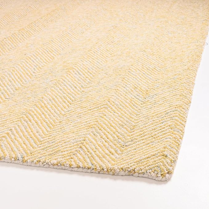 Modern Herringbone Chevron Collection Handcrafted Wool Area Rug - Durable, Zigzag Pattern, for High Traffic, Contemporary Design for Living Room, Bedroom, Dining Room Decor (Butter Yellow, 5' x 5')