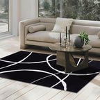 YIHOUSE Modern Washable Area Rug for Living Room Bedroom - Large Abstract Black and White Rug Non-Slip Ultra-Thin Home Decor (Dark Curve, 5'x7'ft)