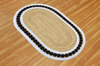 Oval Rugs for 12x18 Jute Oval Rug Natural Kilim Rug Thick 0.27" Solid Design Black Beige Hand Braided Jute Flatweave Mat Handmade Boho Indoor Outdoor Rugs for Bedroom Living Dining Room