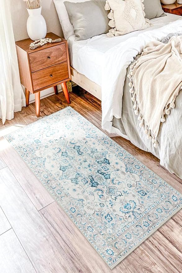 COMSLE Washable Door Mat, Front Door Mat Indoor Faux Wool Absorbent Small Rugs for Entryway Distressed Throw Rug Non-Slip Accent Floor Carpet for Entrance Bedroom, 24X48 Inches Khaki Green