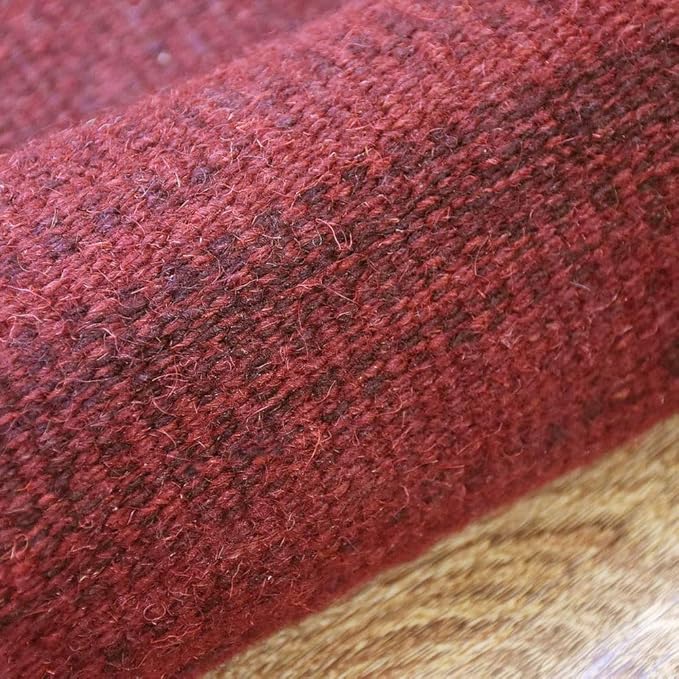 Rugsotic Carpets Hand Woven Flat Weave Kilim Wool ECO-Friendly Area Rugs - 9'x12', Rectangle Shape, Dark Red Color, Solid Plain Design, Low Pile Handmade Rugs for Living Room, Bed Room (D00111)