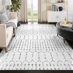 Lahome Moroccan 8x10 Rugs for Living Room - Non-Slip Washable Ultra-Thin Large Rug for Dining, Modern Geometric Print Indoor Soft Carpet for Bedroom Office, White