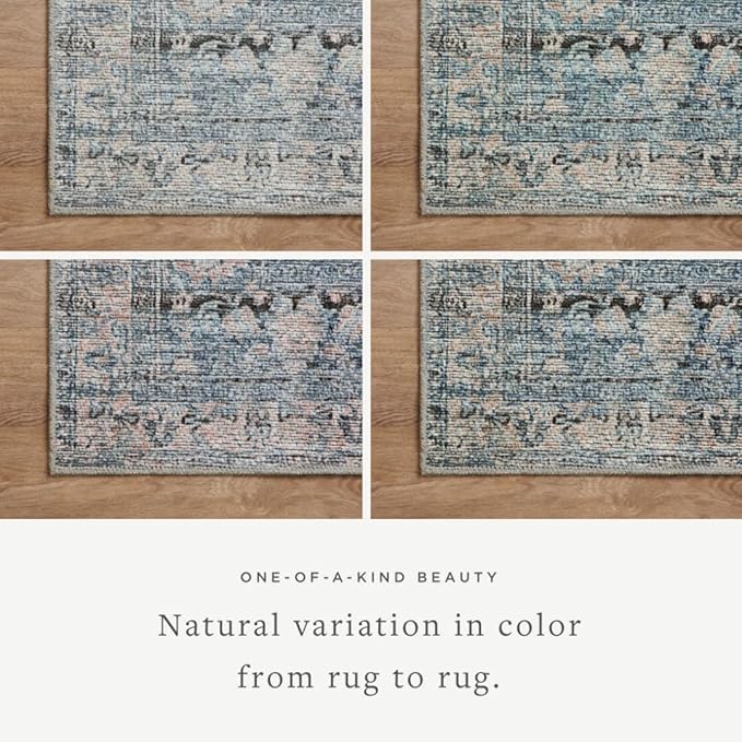 Loloi Amber Lewis Billie Collection, Denim & Blush 2'-6" x 7'-6" Area Rug – Antique & Distressed Accent Rugs for Living Room, Bedroom, Entryway & Hallway, No Shed High Traffic Area Home Decor Rug