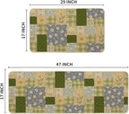 Artoid Mode Check Pattern Flowers Floral Spring Kitchen Mats Set of 2, Home Decor Low-Profile Kitchen Rugs for Floor - 17x29 and 17x47 Inch
