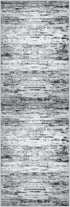 Modern Abstract Runner Rug 2x12, Black Grey White Washable Long Kitchen Runner Non-Slip Soft Hallway Rug Runner Thin Print Faux Wool Carpet for Entryway Bedroom Laundry Room Indoor Home Decor