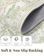 Sage Green Boho Area Rugs for Bedroom Aesthetic 8x10 - Washable Floral Farmhouse Large Rug for Living Room, Dining Room Under Table, Nursery - Soft Cottage Core Carpet with Low Pile & Non Slip